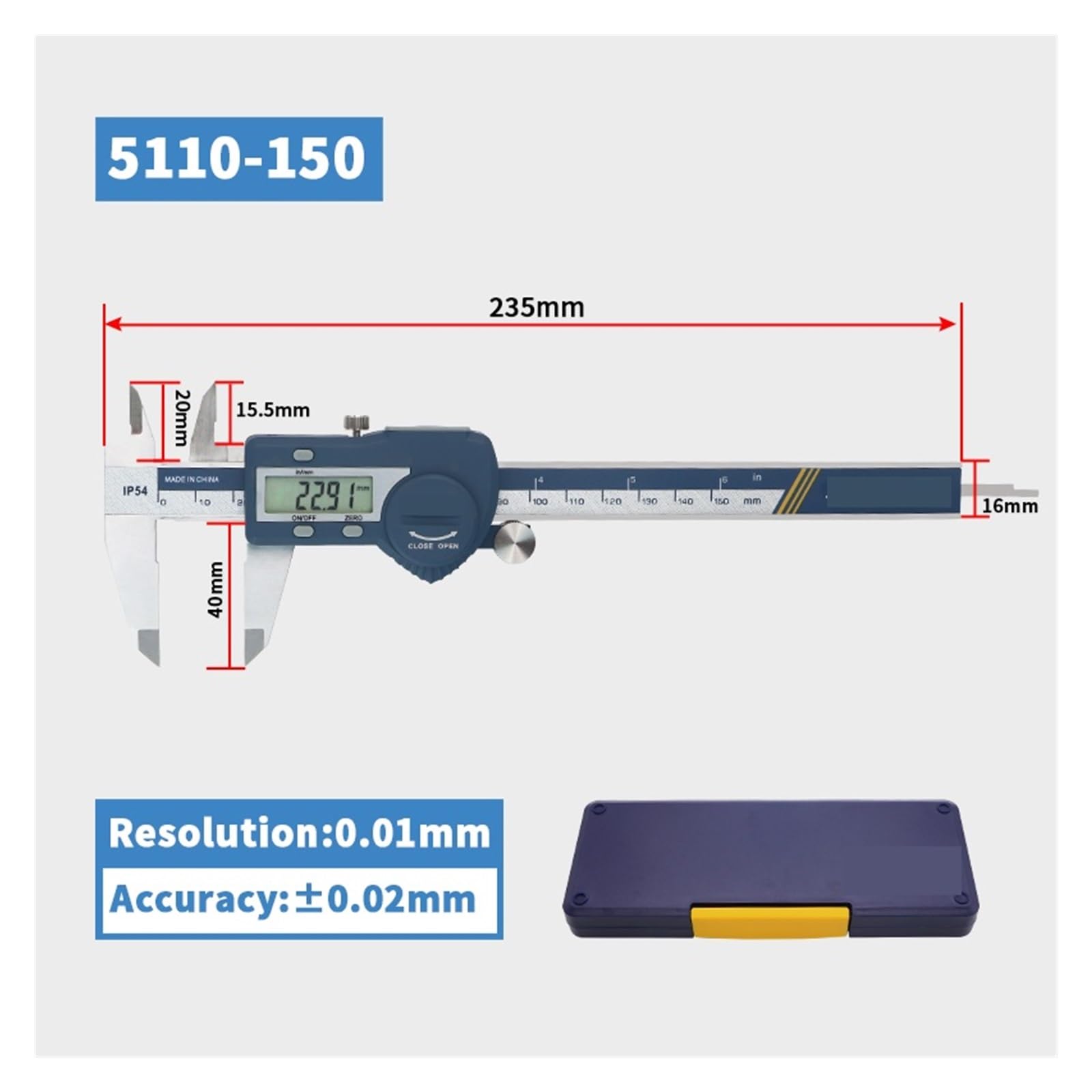 Mikrometr cyfrowy, Suwmiarka cyfrowa IP54 150mm elektroniczna Linijka suwmiarka z noniuszem Suwmiarki ze stali nierdzewnej(5110-150)