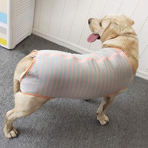 Vista 97 de Traje de recuperación para perros, camisa poscirugía para cachorros, ropa protectora de heridas para animales (rayas blancas y rosadas, XL)