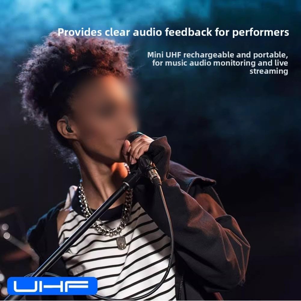 Wiederaufladbares UHF Wireless In-Ear-Monitorsystem mit 16 Kanälen, 560-590MHz Digitale Modulation für Live-Performance, Studio und Bandproben