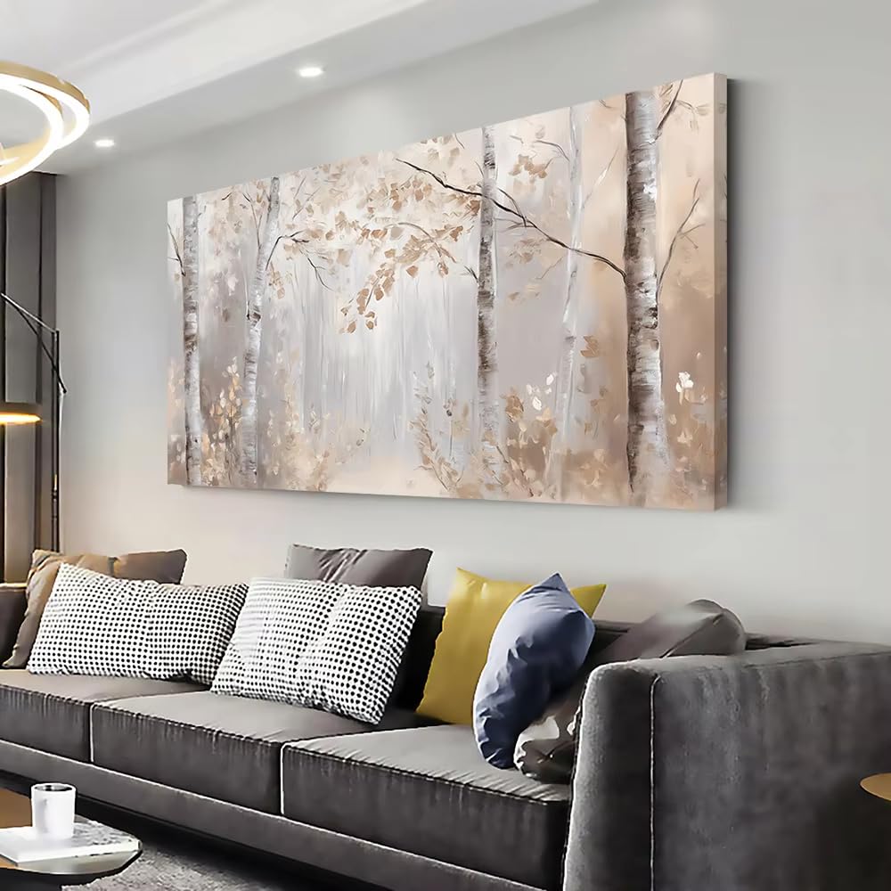 AEFOUU Modern Birch Forest Canvas Wall Art Abstract Painting Print Vintage Style Indoor Use Bedroom Living Room Decor Pictures(60x120cm/24x48in/Frameless)