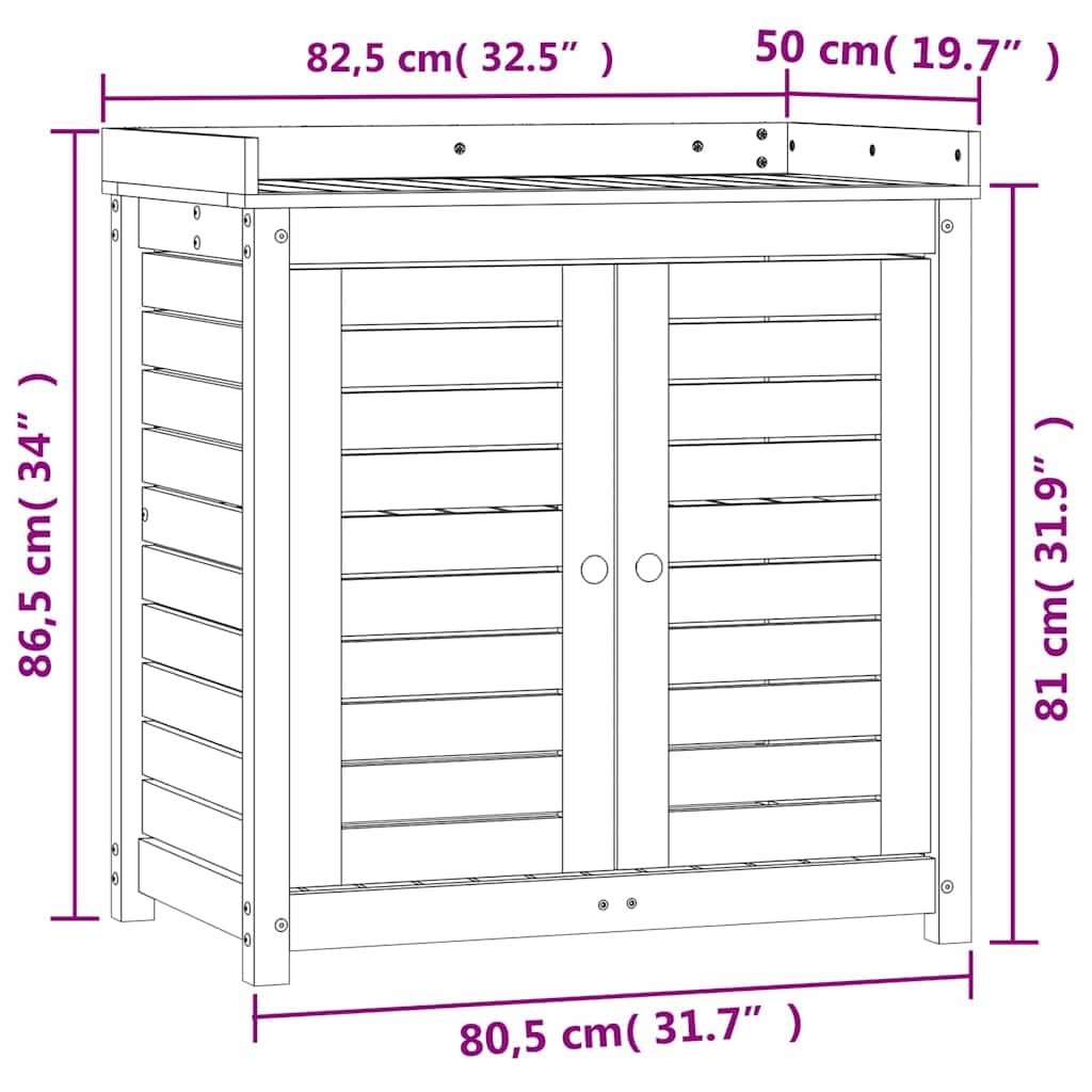 Stół na rośliny z litego drewna sosnowego, 82,5 x 50 x 86,5 cm, z półkami i szafką do przechowywania, uniwersalny regał na rośliny do ogrodu, na taras i balkon