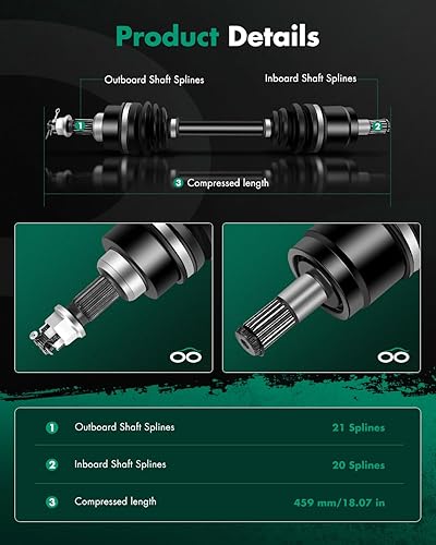 Vista 982 de SCITOO 1333081 1333947 Eje CV trasero izquierdo derecho para 2016-2020 para Polaris General 1000 2017-2020 para Polaris General 4 1000 2015-2018
