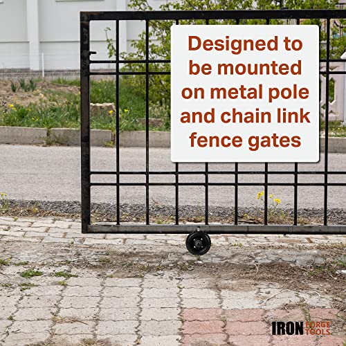 Image of Iron Forge Tools Fence Gate Wheel - 6 Inch Rolling Gate Wheels for Wooden or Metal Tube Gates - Heavy Duty on 7 in Axle - Adjustable Steel U-Bolts for Easy Mounting