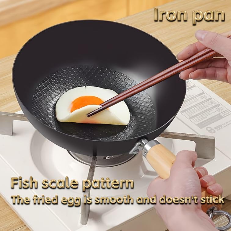 Image of Lucario Carbon Steel Wok Wok Pan, Non-Stick Surface Woks & Stir-Fry Pans Pre-Seasoned Chinese Wok Pan for Induction, Electric, Gas Stoves Cooking (30CM,11.8 inch)