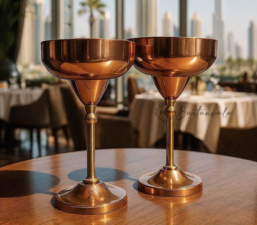 PURI BARTANWALA - Pure Copper/Brass Margarita Glass - 250 ml (12 x 18 cm, 170 g) Set of 2 4