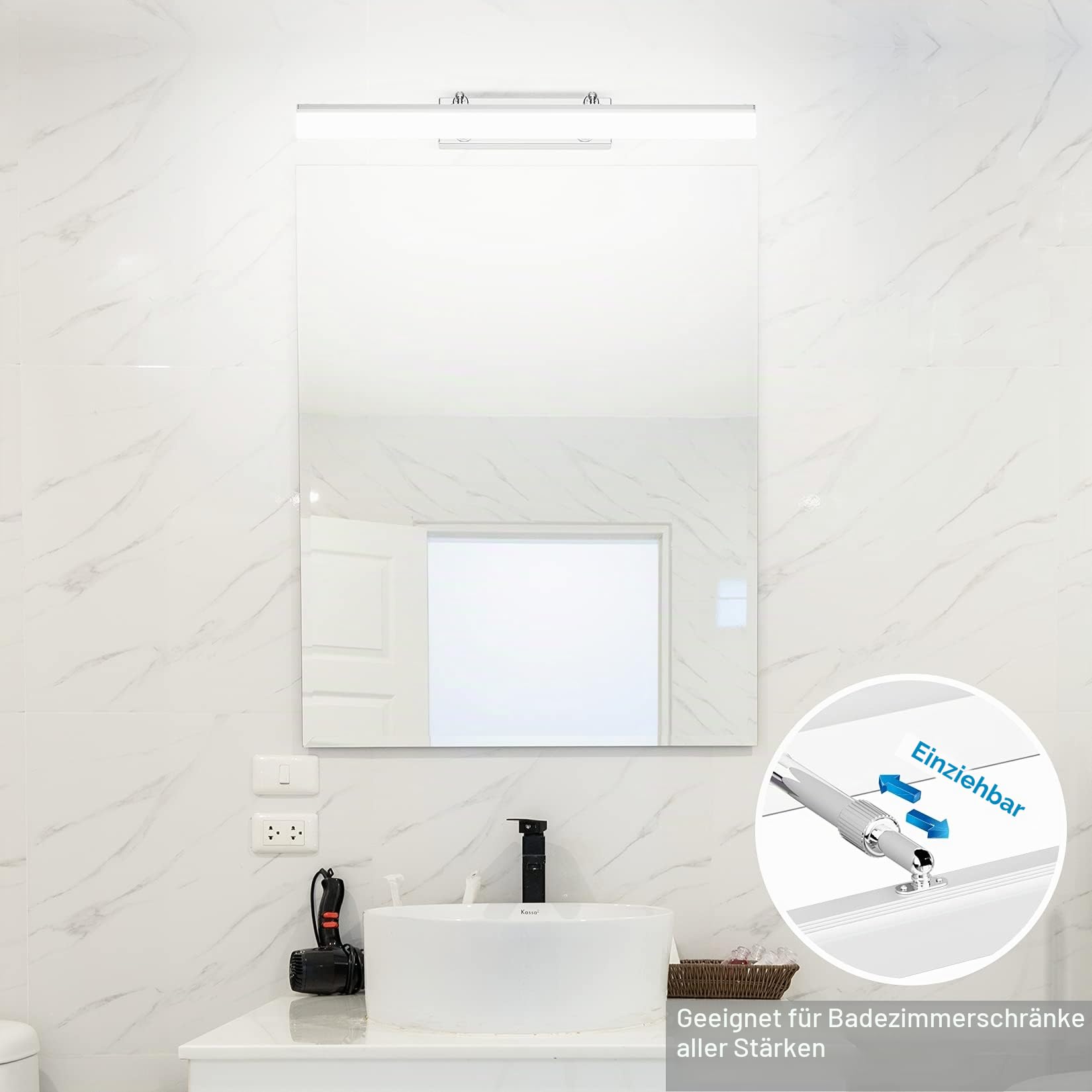 Klighten 12W LED Spiegellampe Badezimmer Spiegelleuchte aus Edelstahl 180° Einstellbar LED Bad Beleuchtung Schranklampe Wandleuchte IP44 Kaltweiß 5500K, 50CM