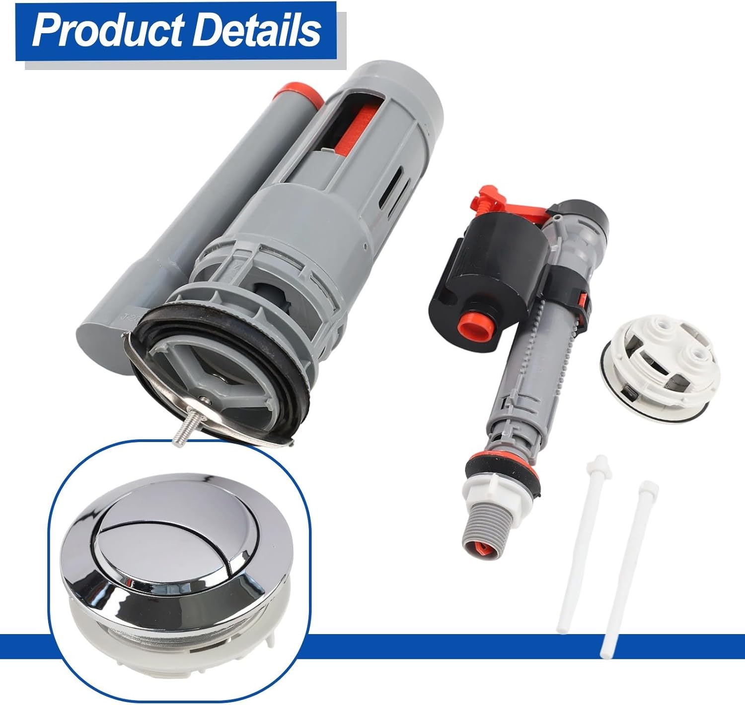 Dual Flush Toilet Valve Replacement Kit, 24cm Water Inlet System for Tanks, Adjustable PP Drain Mechanism, Inst Bathroom Repair Parts for Restrooms, White