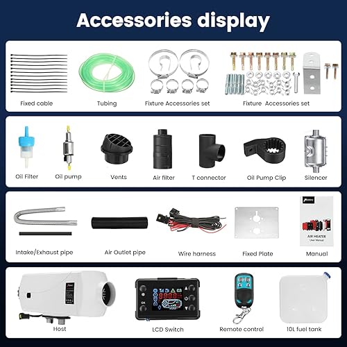 Miniatura 3 de HCALORY Calentador de aire diésel de 12 V 5 KW-8 KW con silenciador calentador de estacionamiento diésel de tanque de combustible de 10 L con