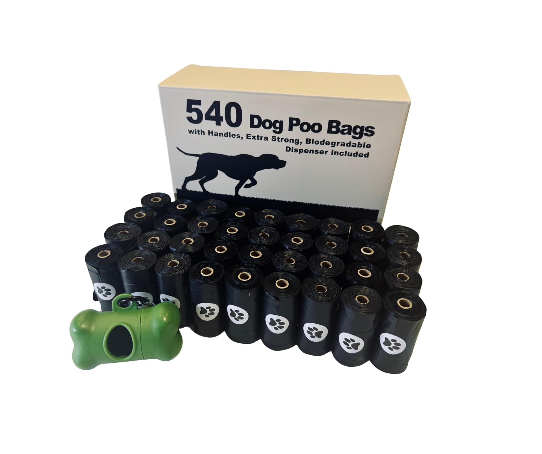 NEW 540 Extra Strong Dog Poo Bags with Easy-Tie Handles, Extra Strong Black Bags with Heavy Duty Dispenser, Unscented, Leak Proof, Paper Core,9 Months Supply, Biodegradable