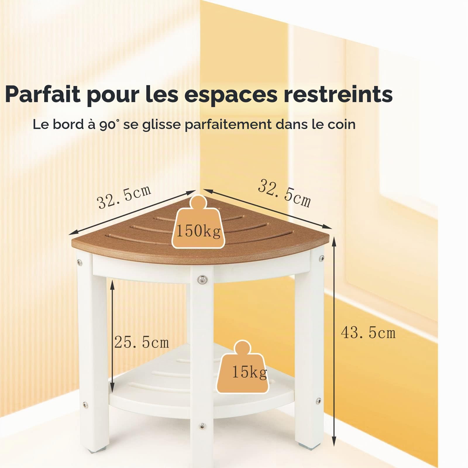LIFEZEAL Tabouret de Salle de Bain à 2 Niveaux, Banc de Douche Solide en HDPE Jusqu’à 150 kg, Tabouret de Douche avec étagère de Rangement pour Adultes, Seniors, (Blanc+Café)
