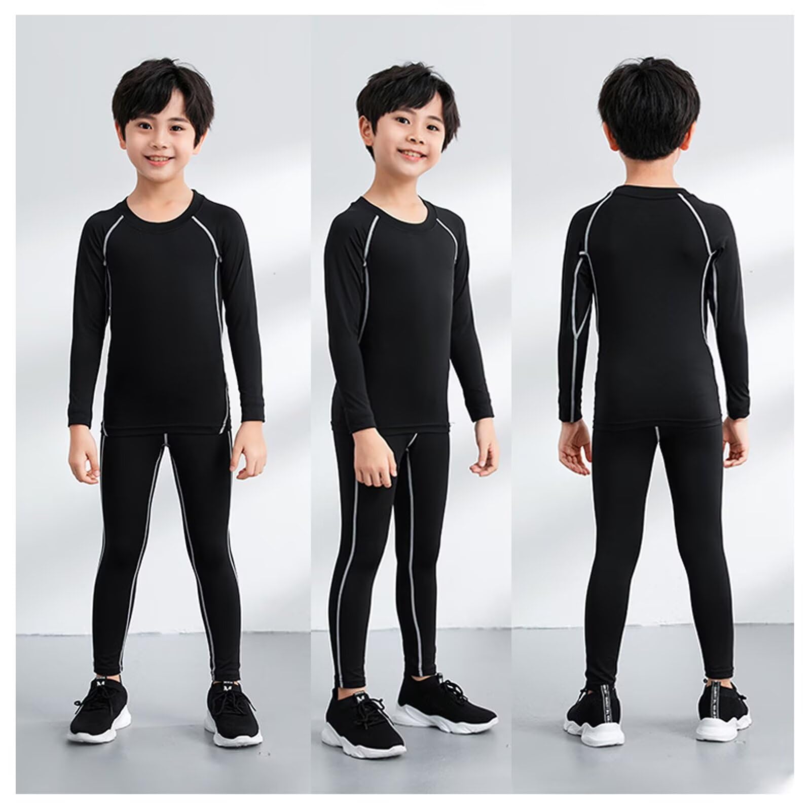 Ensemble de couches de base de compression thermique pour enfants - En polaire chaude - Sous-vêtements de sport athlétiques