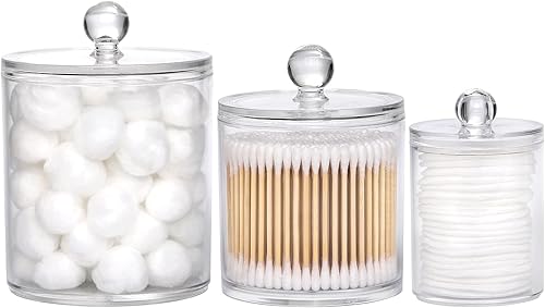 Tbestmax Qtip - Recipientes transparentes para hisopo de algodón de 102036 onzas, tapas transparentes para almacenamiento, juego de 3 unidades