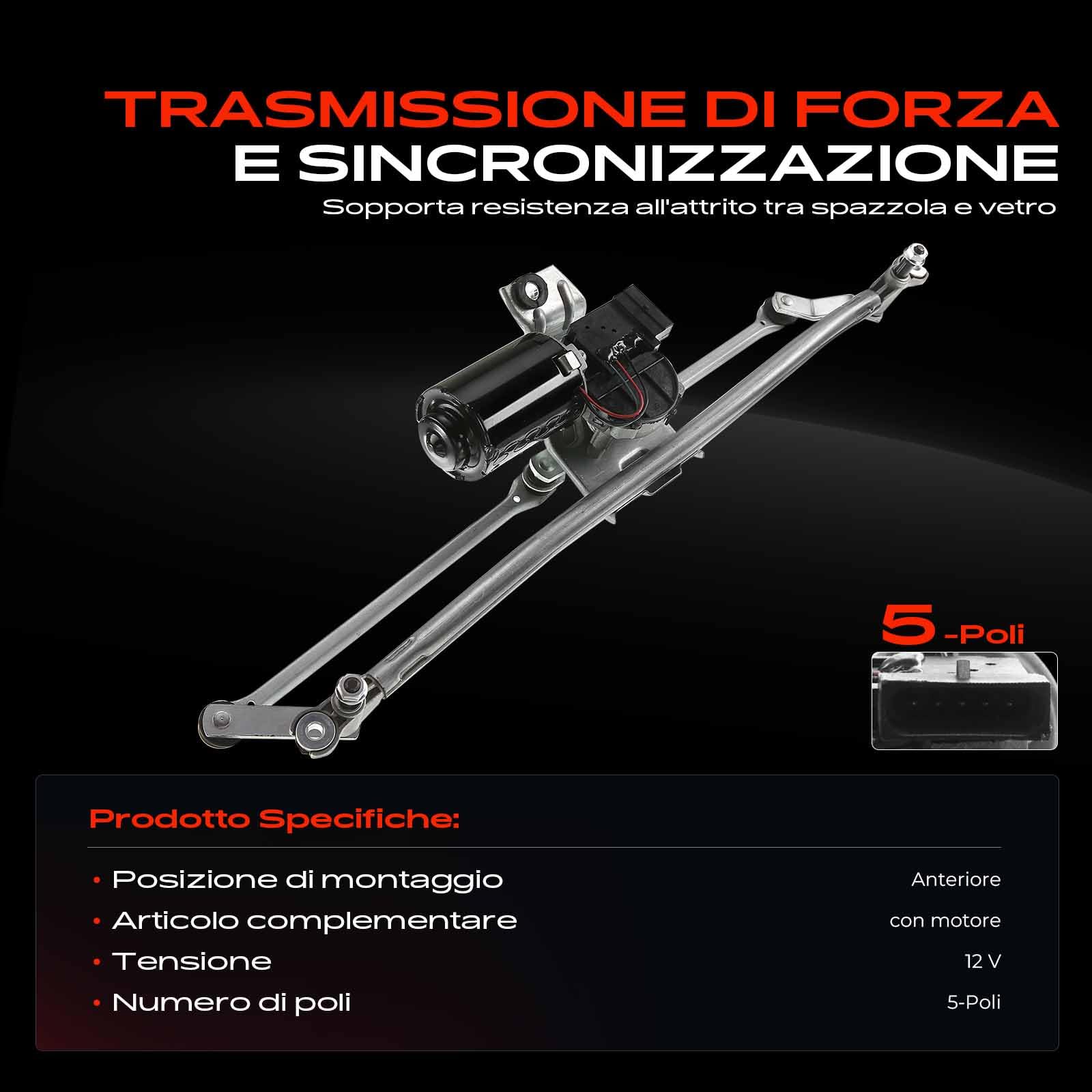 Frankberg Supporto tergicristalli Asta tergicristalli e motore tergicristalli Anteriore per Doblo 119 Cargo 223 2001-2010 46804975