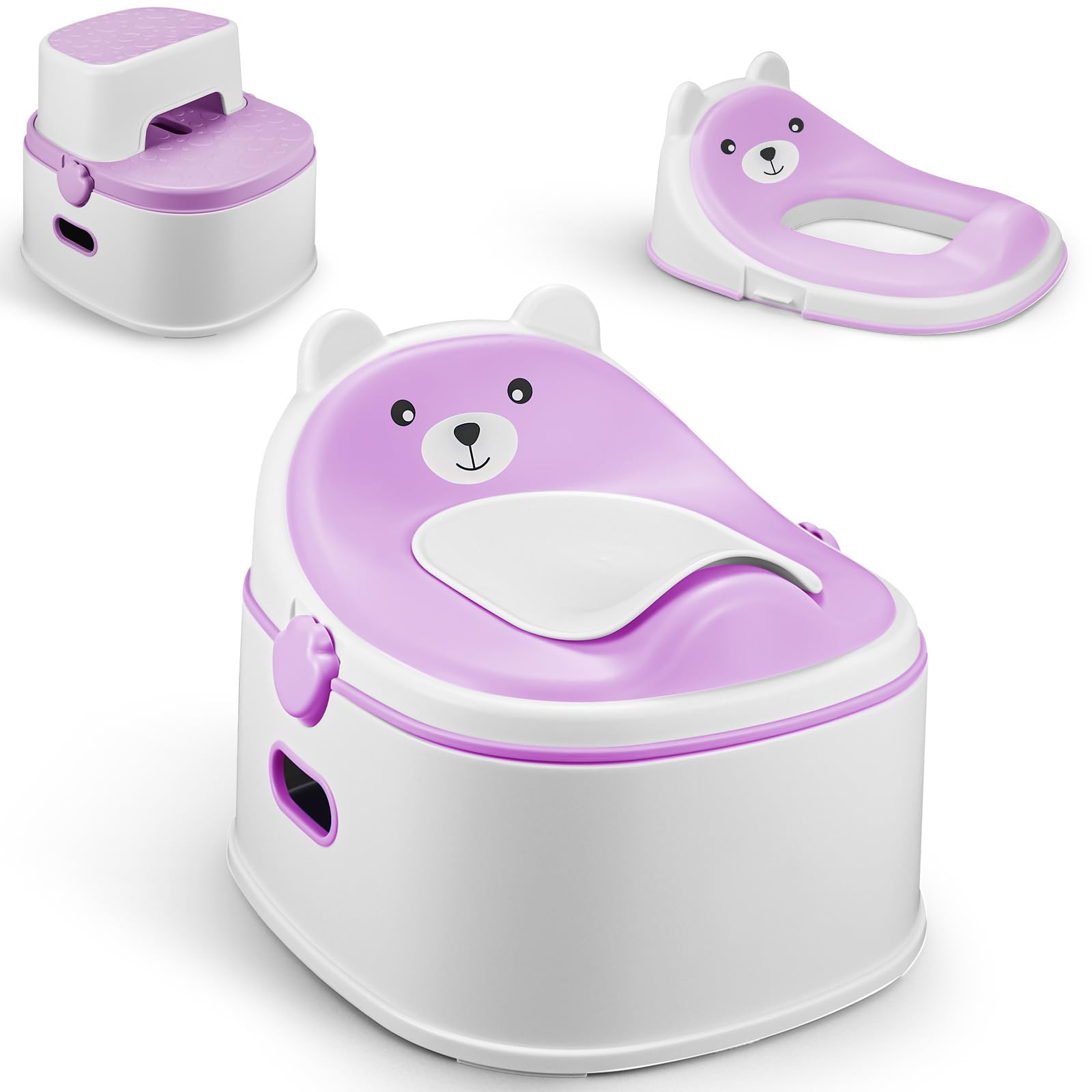 3-in-1 Toddler Potty Chair, Potty Training Seat & Step Stool, Purple Bear