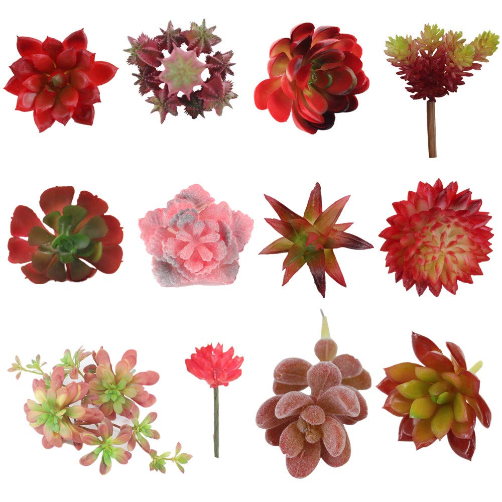 12PCS Red Assorted Artificial Succulent Plant Fake Succulents Textured Cactus Stems Cacti Aloe Succulent In Different Artificial Hanging String of Pearls Plant For Wedding For Home Decor