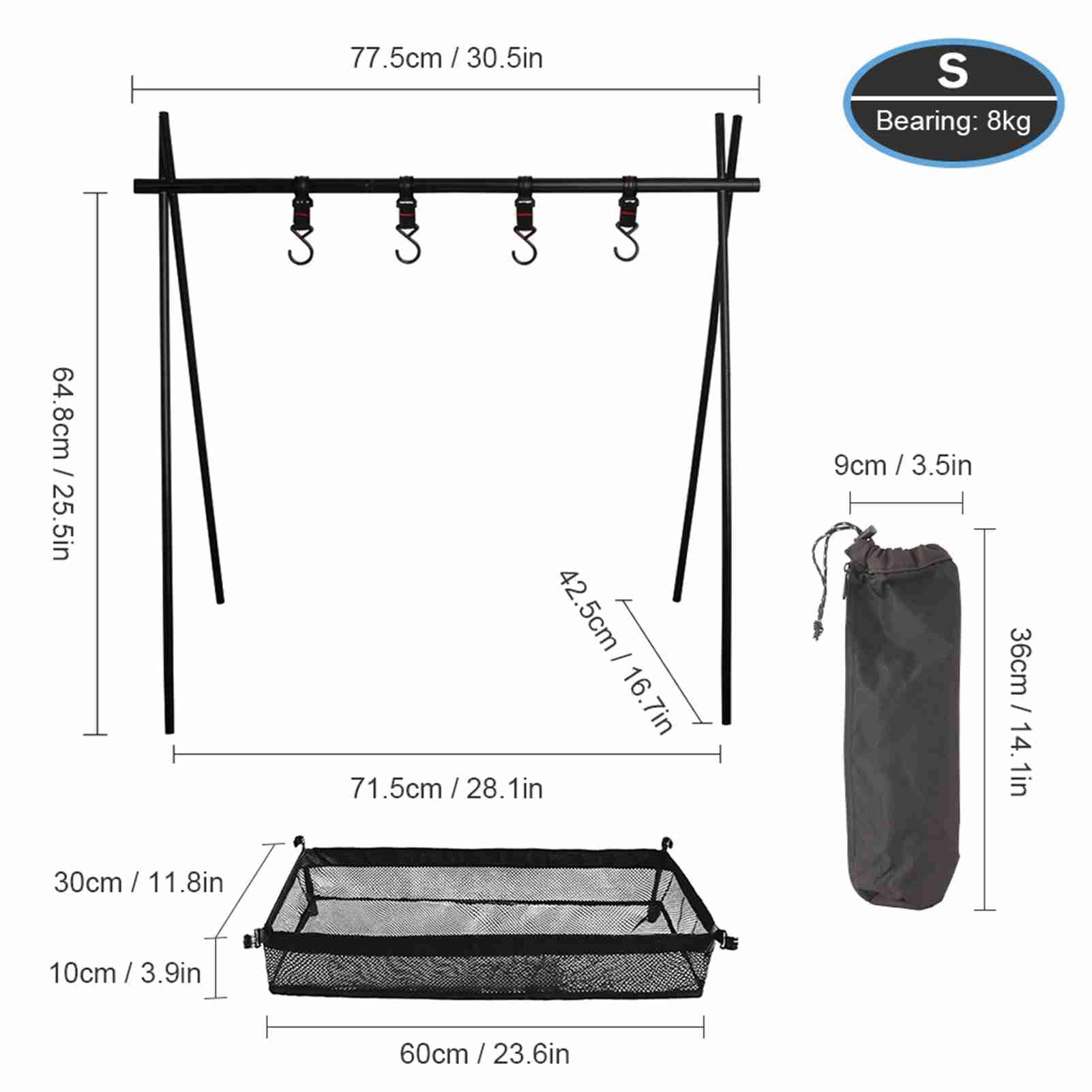 Estante para Colgar Utensilios de Cocina al Aire con Bolsa Debajo de la Red, Organizador Colgante, Soporte de Soporte, Peso del rodamiento de 8 kg, Estante de Almacenamiento (S)