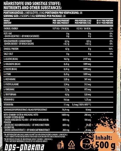 Foto von BPS Pharma 4YourGainz Bro EAA Keto-Blend Aminosäure Amino BCAA Bodybuilding 500g (Peached Ice Tea)
