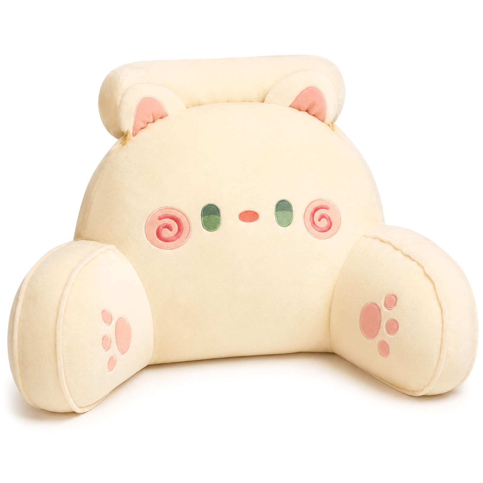 AZMAHT Reading Pillow, Plush Back Support Cushion with PP Cotton Filling, Raised Back & Armrests Support Pillow, Cute Back Support Pillow for Bed, Sofa, Gaming & Student Rooms,White Cat,65X40CM