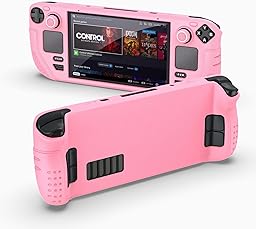 IINE Protective Case for Steam Desk OLED, Steamdesk OLED Silicone Cover Case, 9-in-1 Protective Silicone Shell with Anti-Scratch Cover Protector, Game Accessories Set,Pink