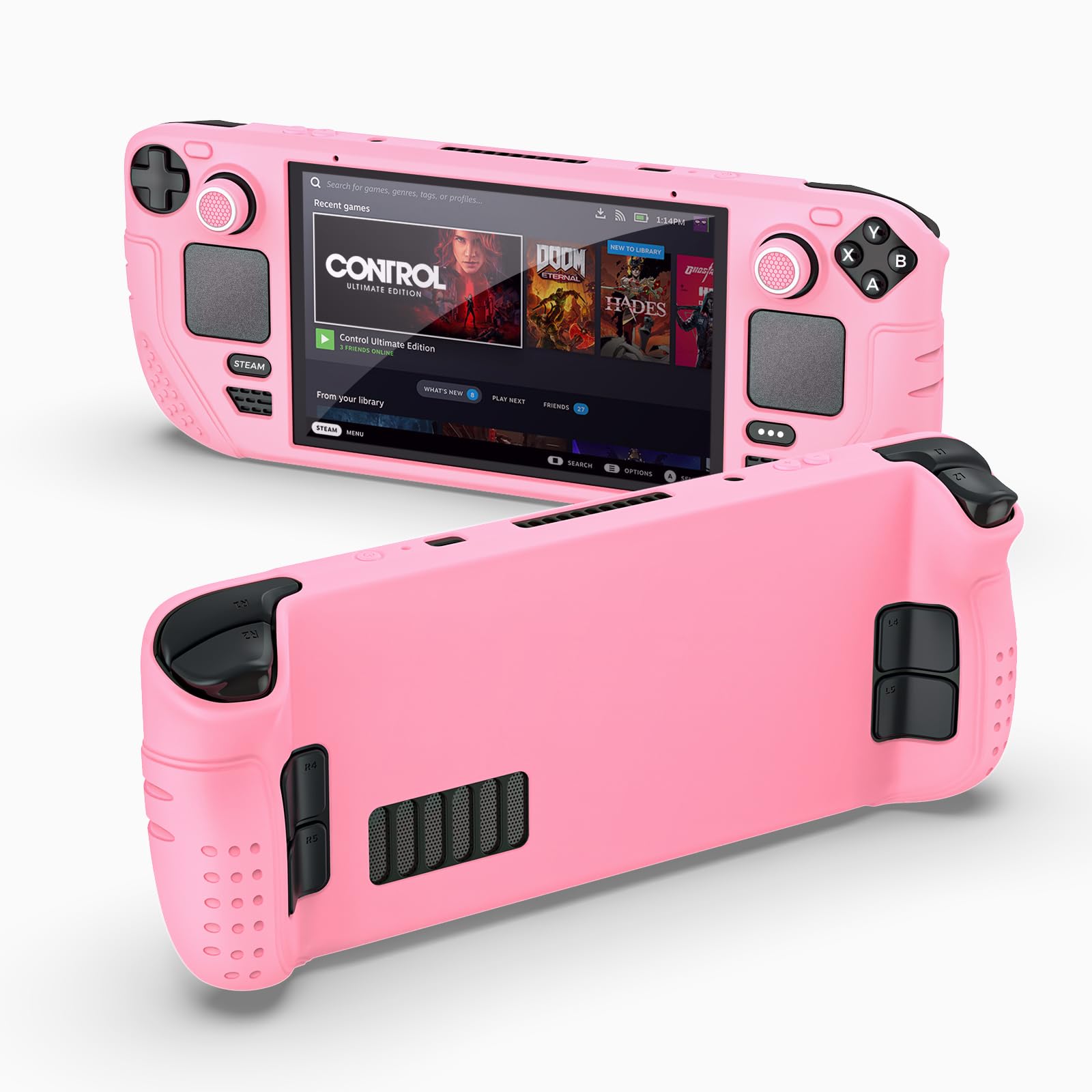 IINE Protective Case for Steam Desk OLED, Steamdesk OLED Silicone Cover Case, 9-in-1 Protective Silicone Shell with Anti-Scratch Cover Protector, Steam Deck OLED Accessories Set,Pink