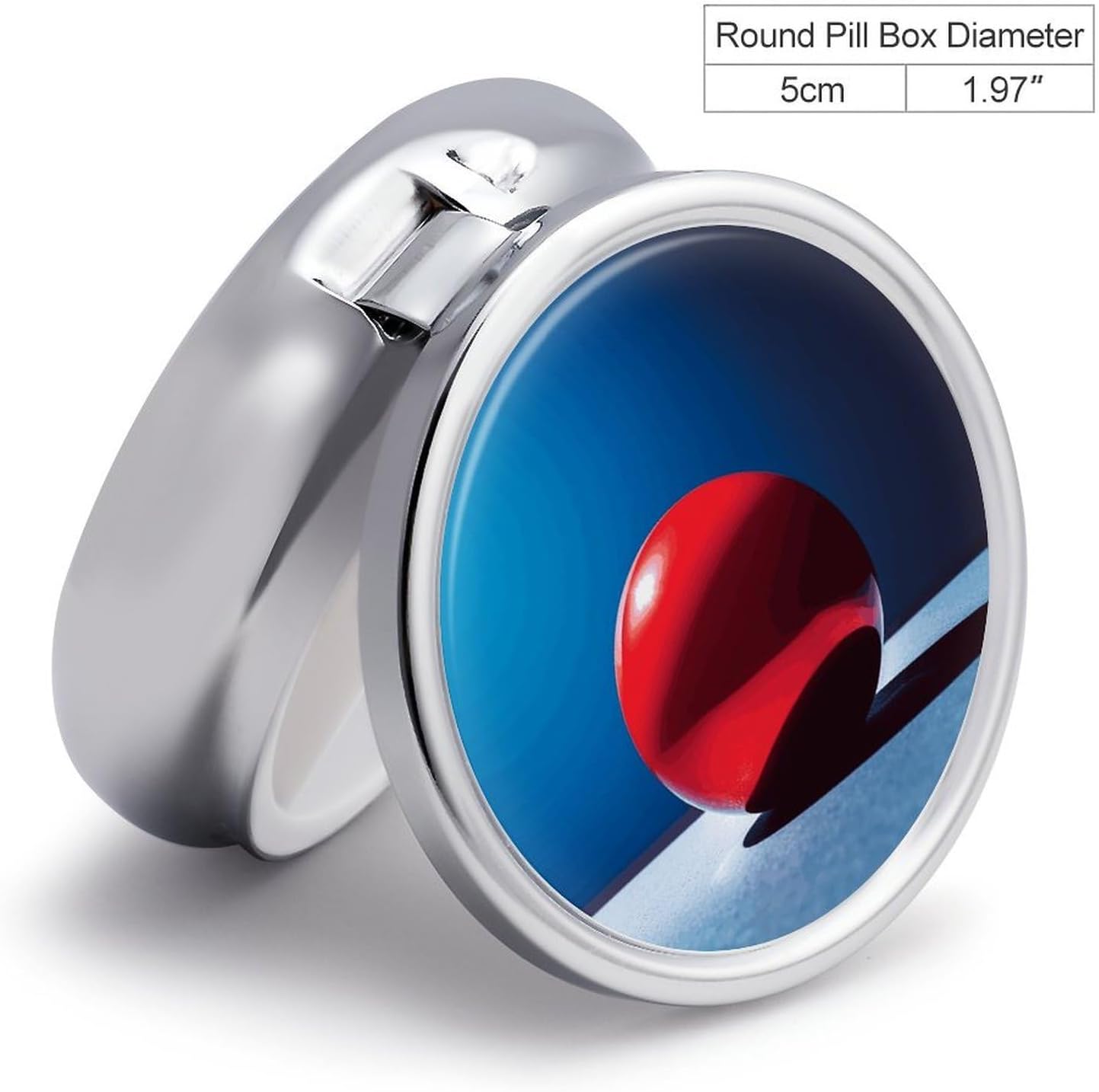 Round Silver Pill Box Small Pill Case for Purse and Pocket 3 Compartment image 2