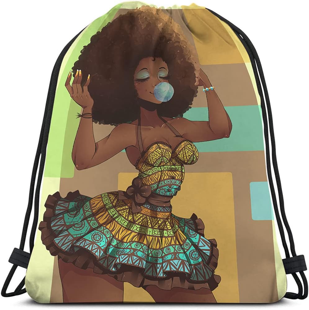 African Girl Drawstring Bags Backpack Bag Black Woman Art Fashion Design Beautiful Hairstyle Modern Cool Sport Gym Sack Drawstring Bag String Bag Yoga Bag for Men Women Boys Girls