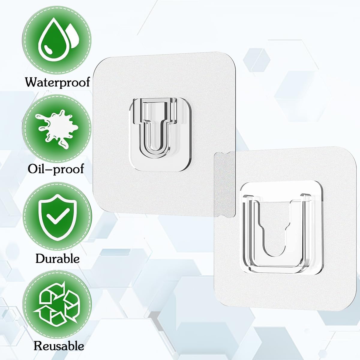 UBRAVE Ganchos autoadhesivos, 10 pares de ganchos de pared adhesivos de doble cara, ganchos impermeables sin costuras para colgar sin perforar y clavos, gancho de pared autoadhesivo resistente para