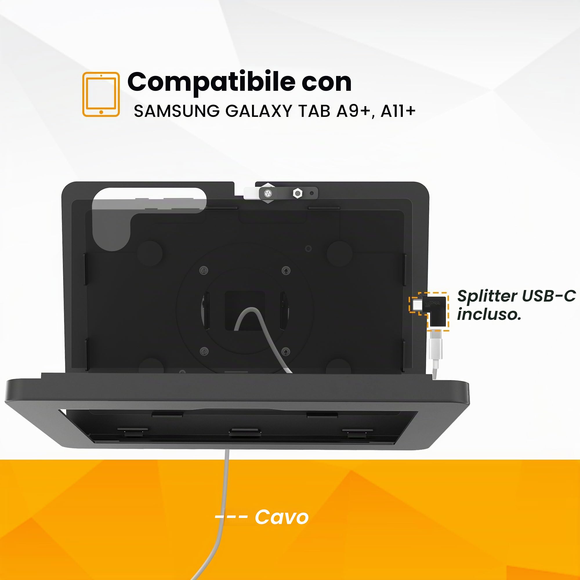Supporto da parete per tablet compatibile con Samsung Galaxy Tab A11+, Tab A9+, antifurto con serratura, interamente in metallo, inclinabile - BSW101BJ