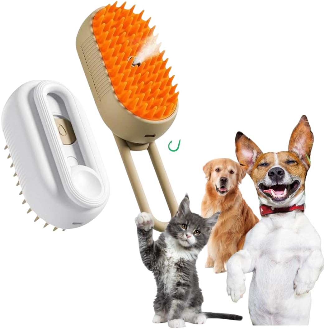Escova Pet 3 em 1 para Cães e Gatos – Vaporizada, Recarregável, Cabo Ergonômico e Remoção