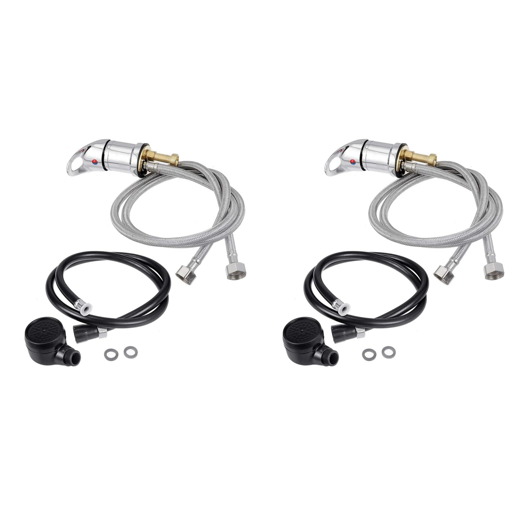 Jnchdghwa Silver & Black 2X Water Faucet Set, Salon Shampoo Bowl Faucet And Sprayer Kit With Sprayer Hose, Home Salon Spa Hot Cold Mixer