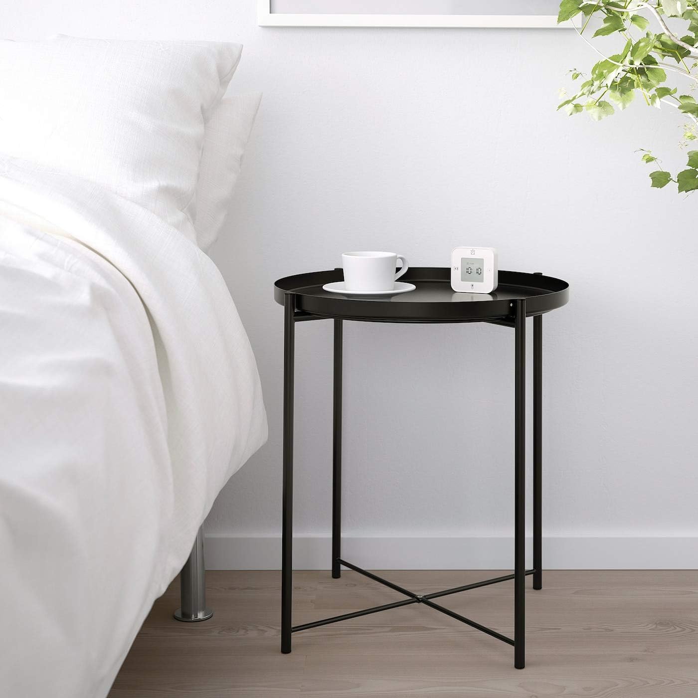 JANE EYRE Tray End Table - Small Round Side Table, Accent Coffee Table, Anti-Rust and Waterproof Outdoor & Indoor Metal Snack Table with Removable Tray, Sofa Table, (H) 20.6" x (D) 17.5" - Black