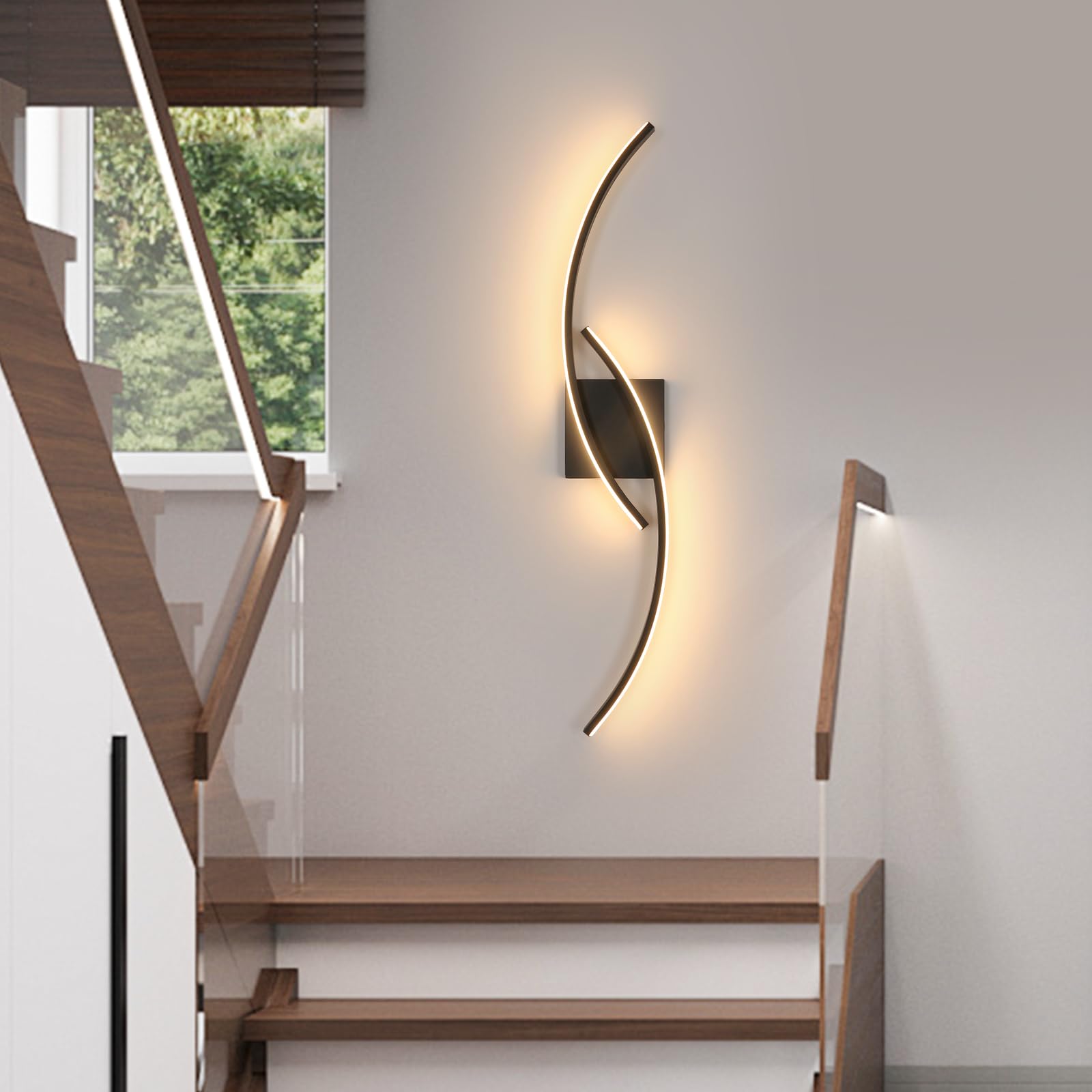 Comely Applique Murale Interieur, Moderne 80cm 27W Noir Lampe Murale LED pour Chambre à Coucher Salon, Lumière Chaude 3000k