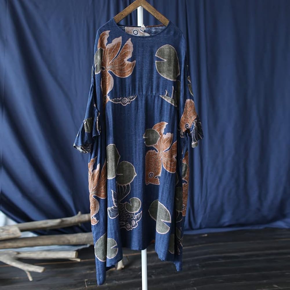 金魚柄ワンポイント☆ロングワンピース 夏秋コーデに最適な可愛い一枚 金魚