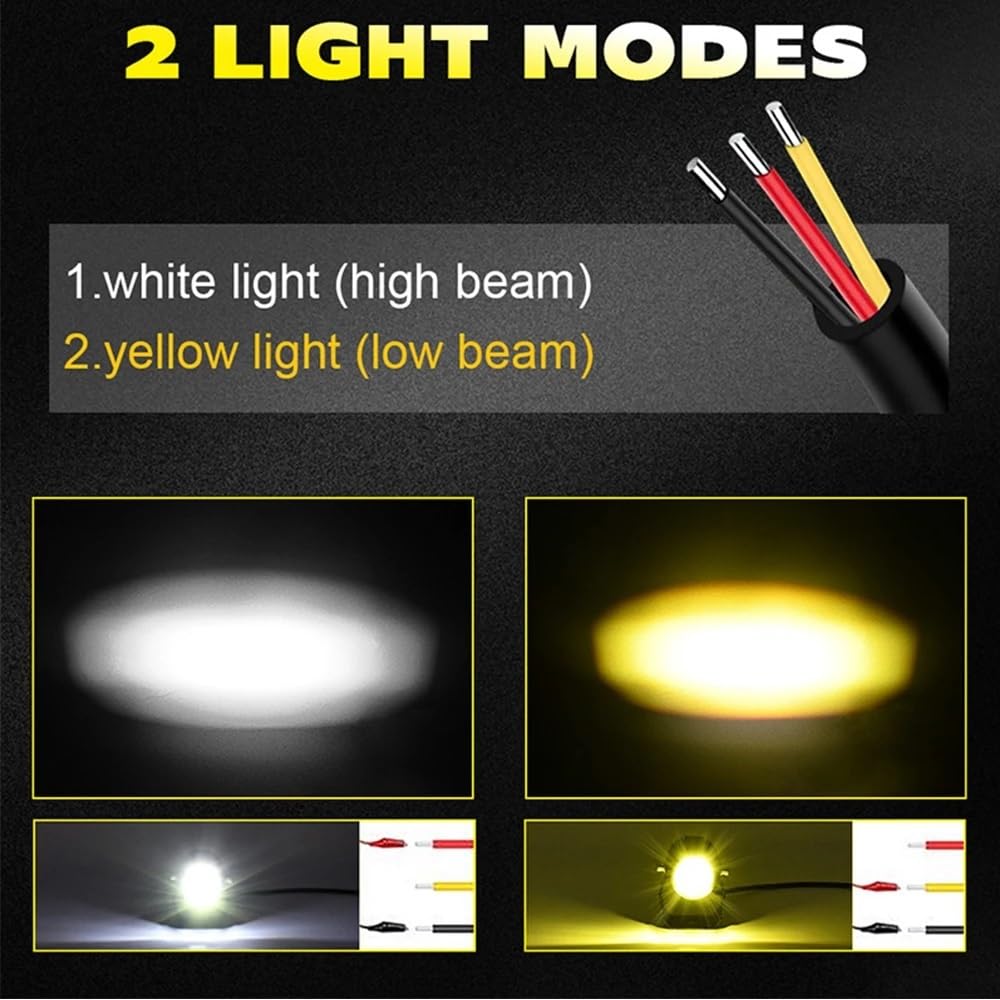 Reflektor motocyklowy LED Żarówki reflektorów samochodowych Reflektory samochodowe Soczewki lampy Dwukolorowe światło przeciwmgielne punktowe 70 W(2 Pcs White Yellow)