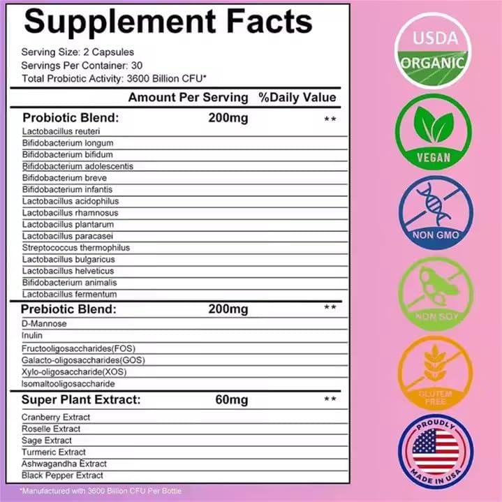 Miniatura 6 de Zyrene Probióticos 120 mil millones de UFC  15 cepas, 6 prebióticos y enzimas digestivas para memmujer  Salud digestiva y apoyo inmunológico