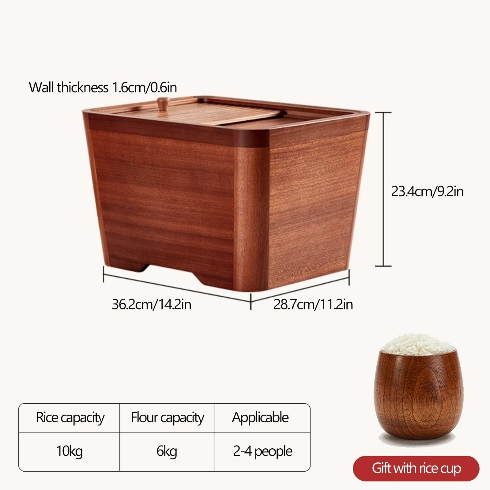 Contenitore per cereali in legno con dispenser per organizzazione dispensa da cucina, dispenser ermetico per cereali per pasta, riso, snack