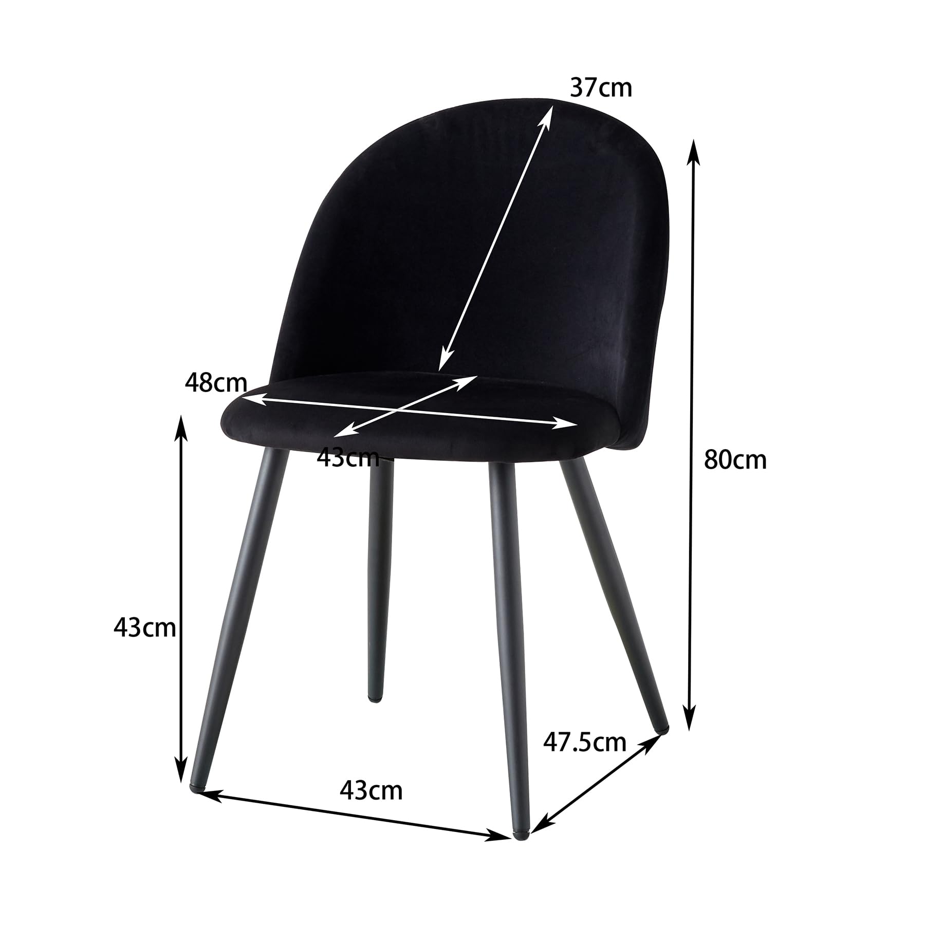 BenyLed Set di 6 Sedie da Pranzo, Sedie da Cucina con Rivestimento in Velluto Sedie da Soggiorno Moderne, con Gambe in Metallo Nero (Nero)