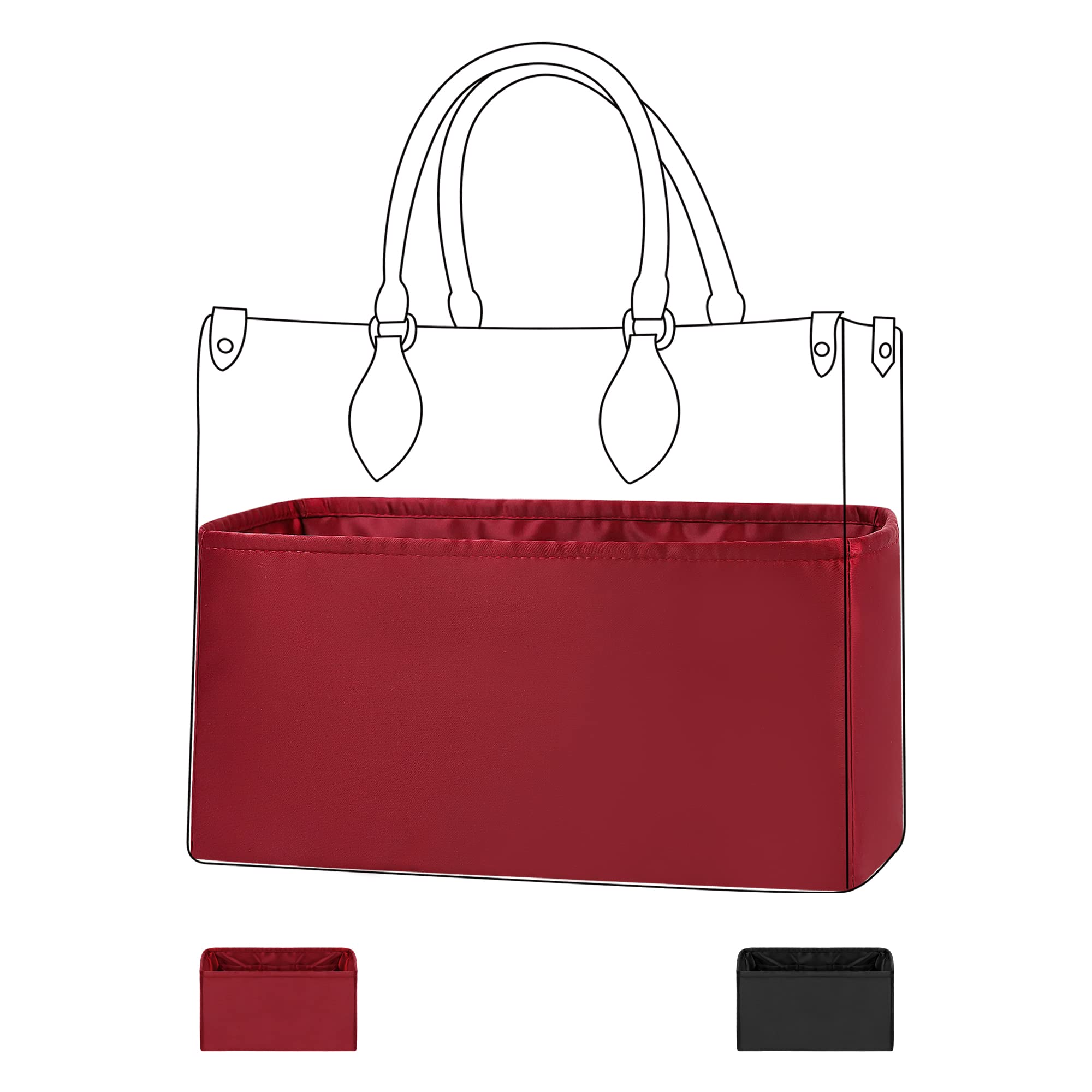 DGAZ Silk Handbag Organizer Insert Fits LV ONTHEGO bags，Silky Smooth Bag Organizer，Luxury Handbag & Tote Shaper（Rouge moyen，MM）