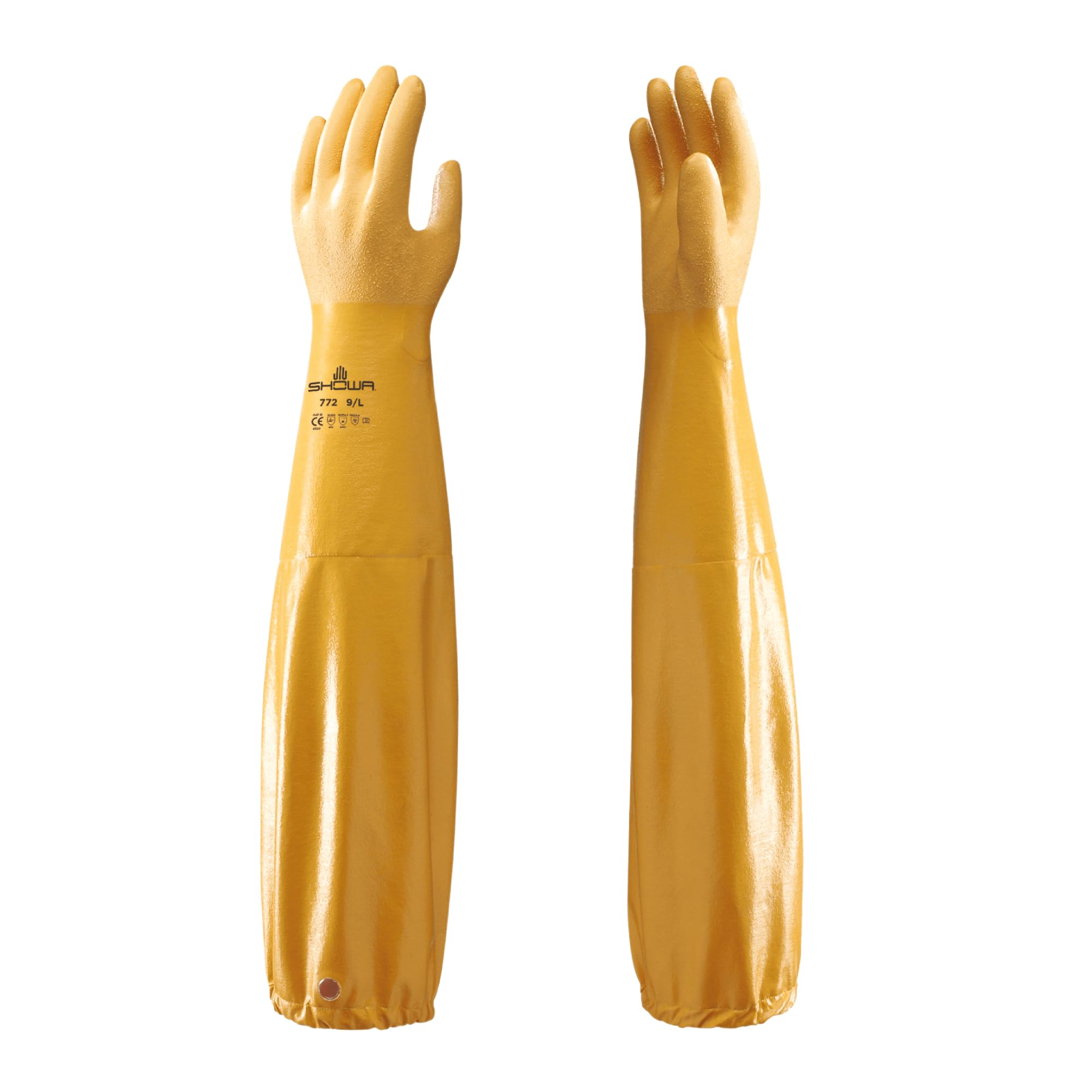 SHOWA 772 Extra Long 65cm Waterproof Chemical Resistant Nitrile Gauntlet Gloves with Elasticated Cuff