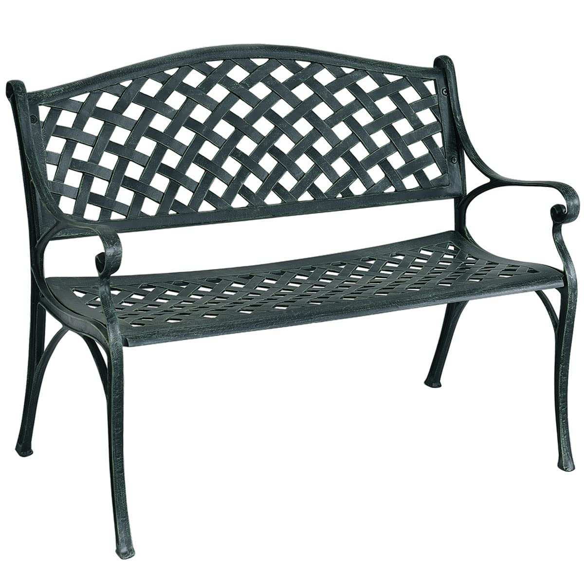 COSTWAY Banc de Jardin en Fonte d'Aluminium, Banc 2-3 Places avec Accoudoirs, Dossier et Design Ajouré, Charge Max 280KG, 103x64x83cm, pour Terrasse/Cour/Balcon/Pelouse/Parc