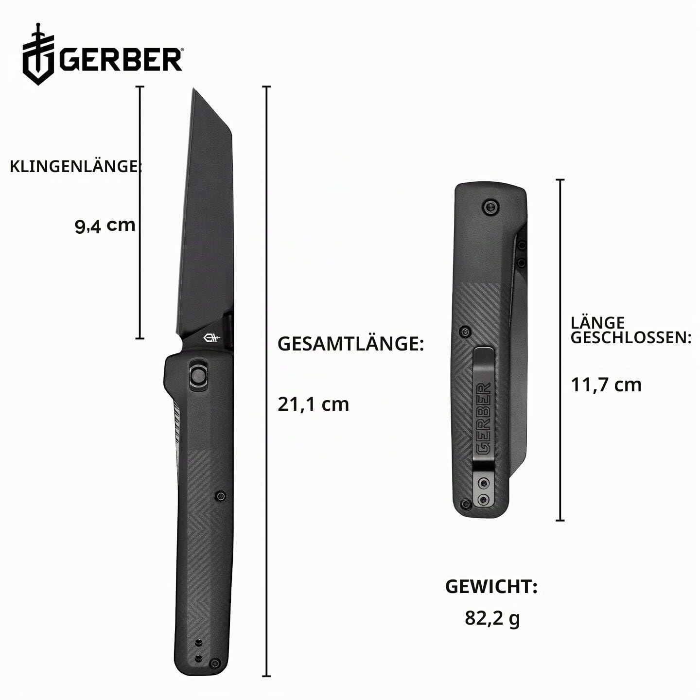Gerber Taschenmesser mit Gürtelclip, Pledge, 7Cr17MoV Edelstahlklinge im Reverse-Tanto-Look, Griffschalen aus glasfaserverstärktem Nylon, Klingenlänge: 9,2 cm, 1067370