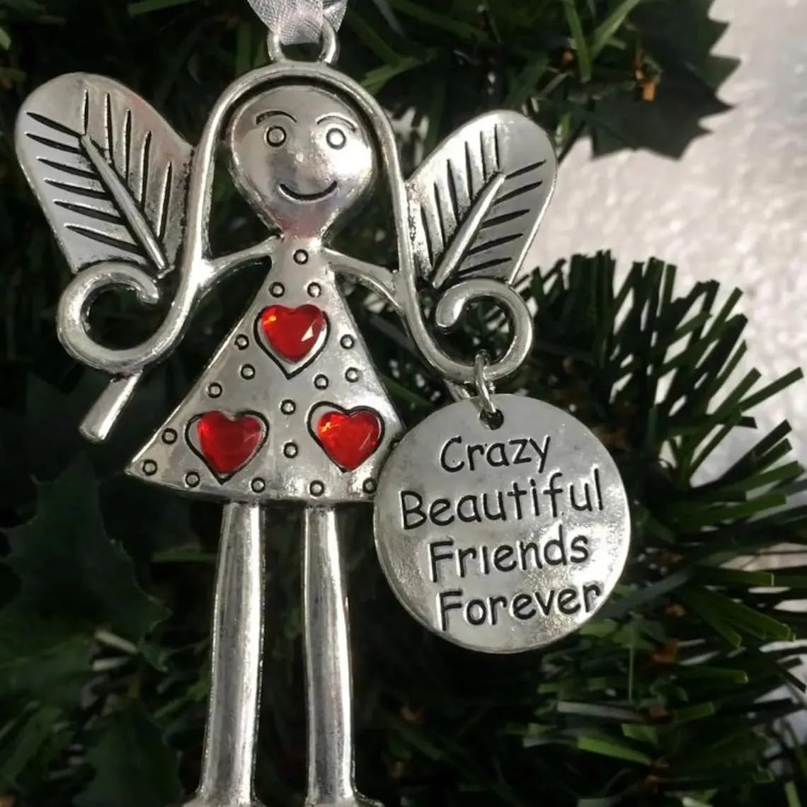 Crazy Beautiful Friends Forever - Angel Ornament, Christmas Angel Friendship Ornaments Gift, Metal Angel Shape Christmas Ornament, Friendship Gift for Best Friends (Crazy beautiful friends)
