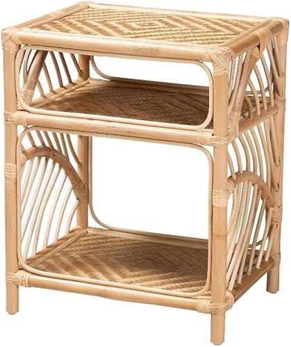 Baxton Studio Baara Moderna Mesita de noche bohemia de ratán marrón natural