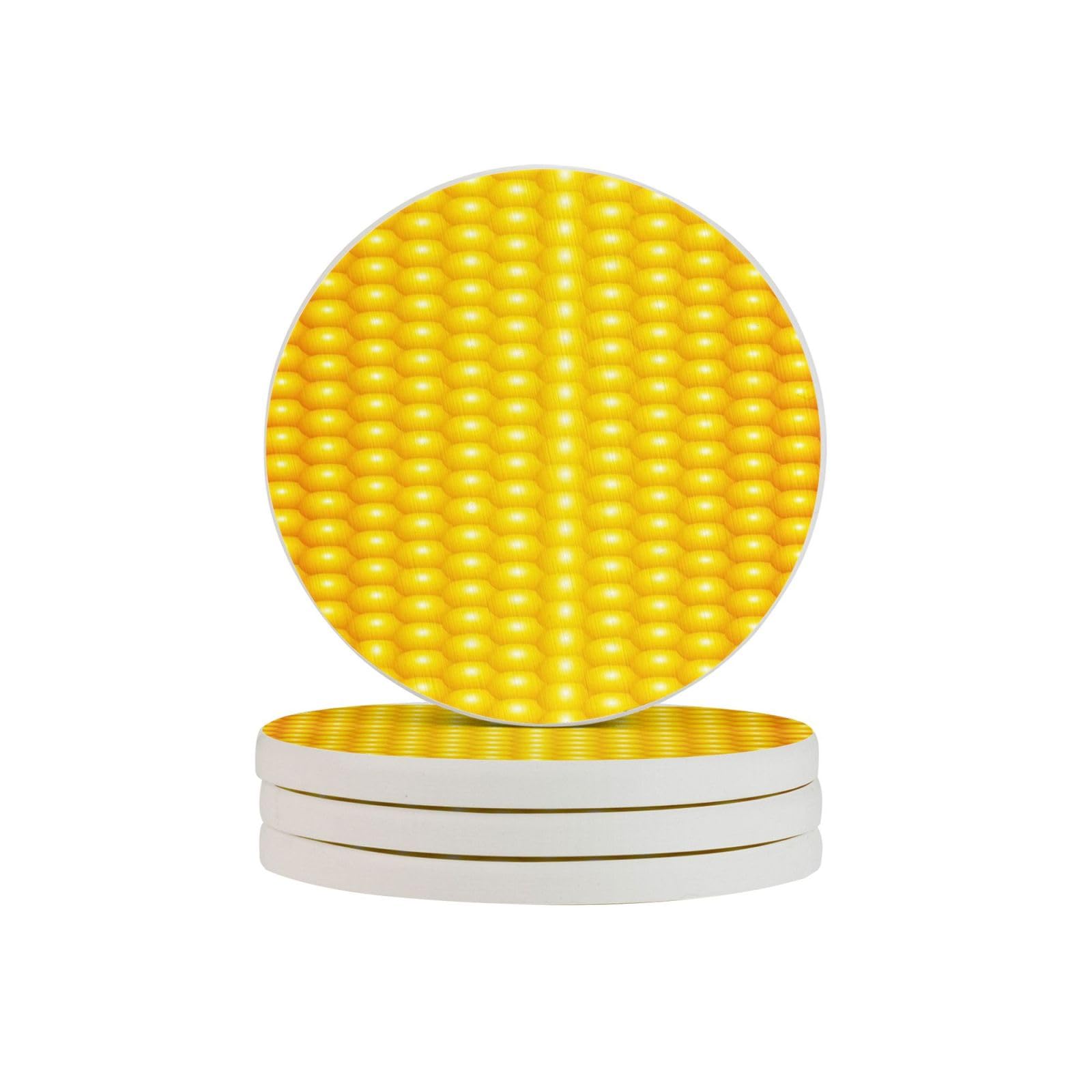 Round Coasters,Diatomite Coasters Drink Coasters,Mugs Pad Cups Mat Set of 4Fresh Ripe Corn Cobs Pattern