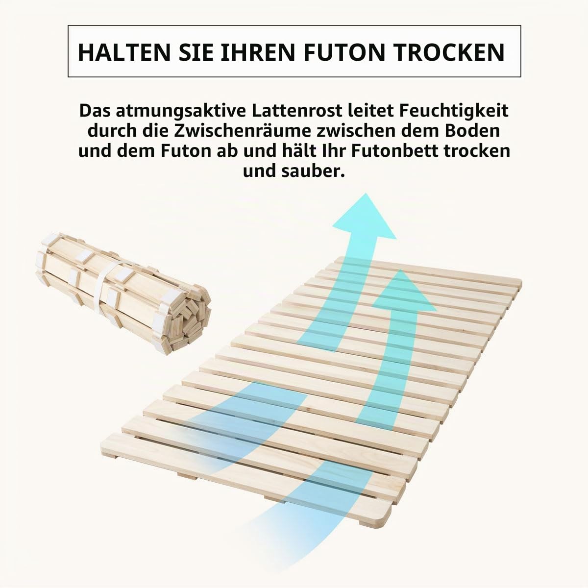 EMOOR Extra Dickes Rolllatten Futonbett Langlebiges Rollbett (100 x 200 cm) für Japanische Boden-Futon-Matratze, Holz Paulownia Boden Unlackiert Natürlich Schlafbettwäsche Gäste Tatami-Matte