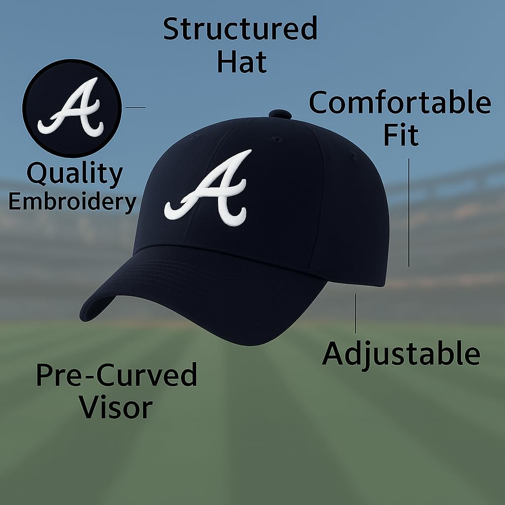 Officially Licensed Atlanta Youth Boys Girls Navy Baseball Hat Classic Primary Home Team Logo MVP Embroidered Adjustable Kids Blue/White Cap