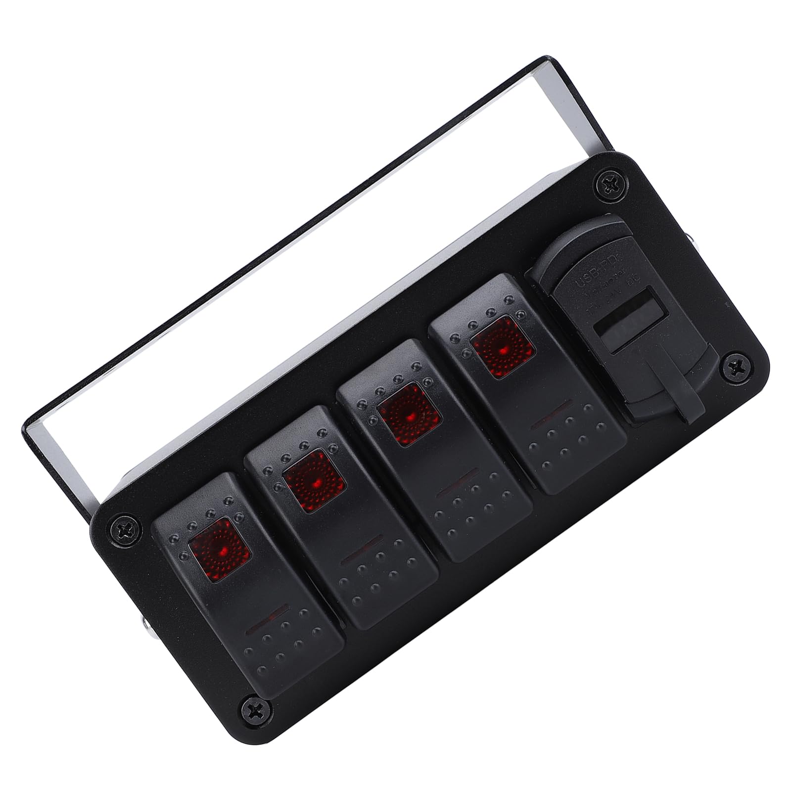 Cuifati 4 Gang Przełącznik Panelem, Aluminiowy Z USB Ładowarką, 12V 24V, | Skrzynka przełączników on-off, 12V 24V DC, PD typ C QC3.0, do samochodów ciężarowych, łodzi RV UTV ATV