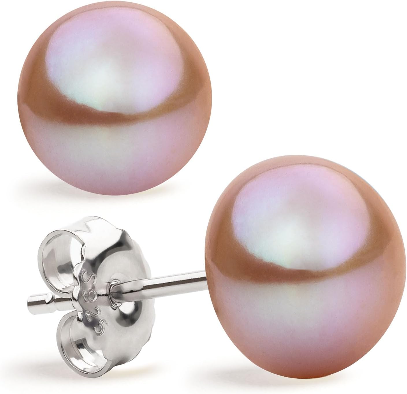 Freshwater Cultured Pearl Stud Earrings for Women Button Shape Natural Lavender Color SECRET & YOU - Sterling Silver 925 - Available in 4 sizes from 8 mm to 11 mm