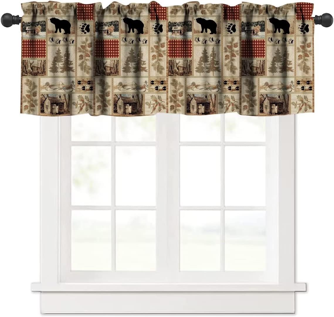 fucyBu Rustic Cabin Kitchen Valance Curtain Bear Deer