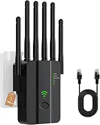 Repetidor e Extensor de Sinal WiFi 1200 Mbps com 6 Antenas – Alcance Estendido para Casa e Escritório, Elimina Pontos Mortos com Sinal Estável